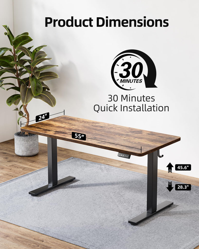 Standing Desk 55 x 24 inch, Electric Height Adjustable with Splice Board, Stand Up Desk, Sit Stand Desk Computer Desk