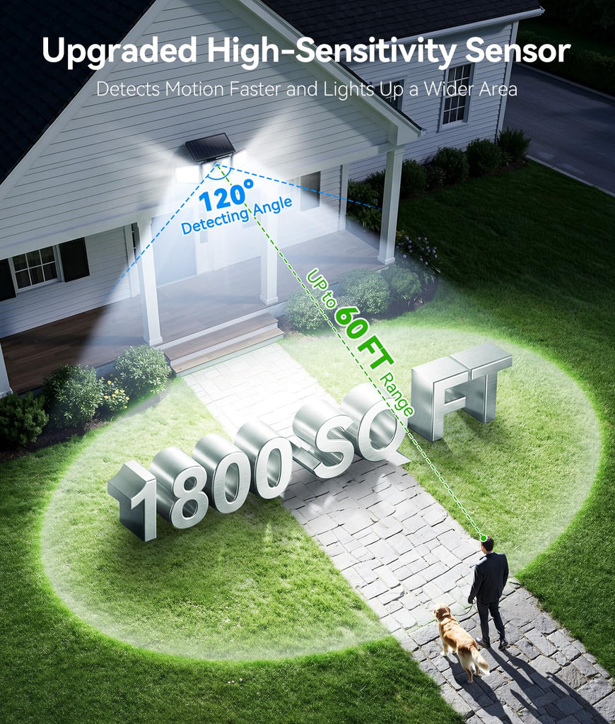 4 Pack Solar Flood Lights, 210 LED Motion Sensor Outdoor Lights, Solar Motion Lights Outdoor Waterproof, 3 Heads 300°