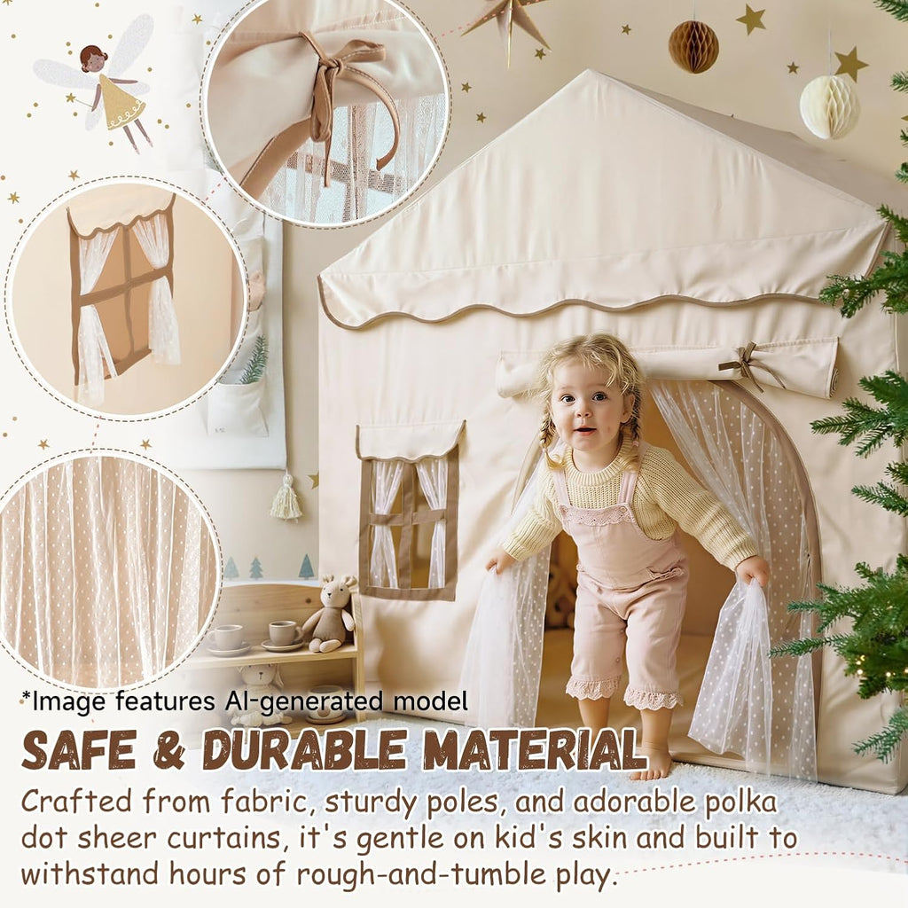 Kids Play Tent with Double Door Children's Playhouse Castle Tents - Beige