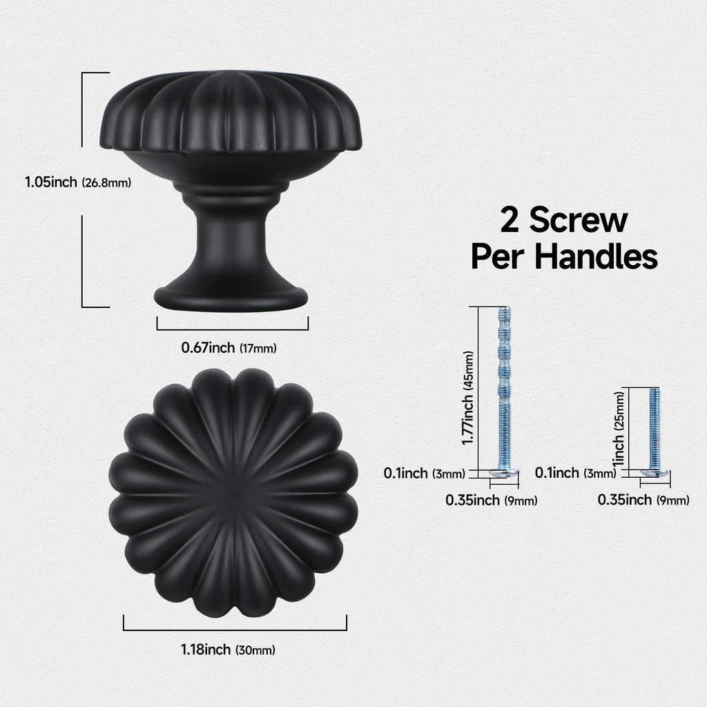 Matte Black Cabinet Knobs,10 Pack Solid Drawer Pulls for Dressers