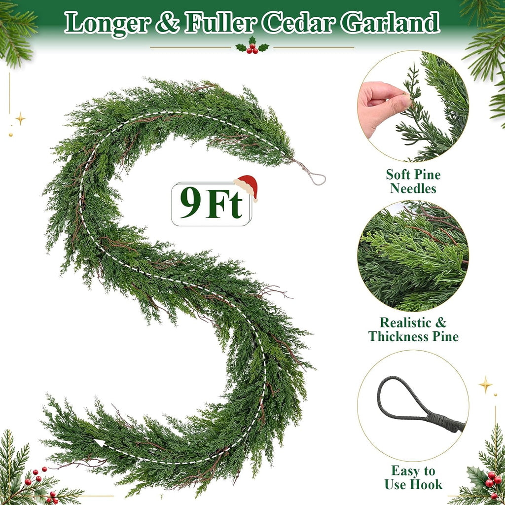 18Ft Real Touch Christmas Garland with Lights, Full Realistic Cedar Garland
