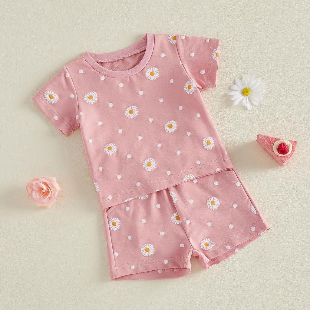 Baby Girl Summer Clothes Short Sleeve Shirt Elastic Waist Shorts Newborn Infant Outfits Cute Daisy Outfit