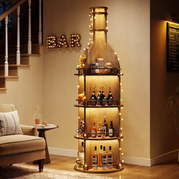 75" Tall Round Wine Rack, Freestanding Wine Bar Cabinet | Holds up to 60 Bottles, 4-Tier Storage Shelf with Glass