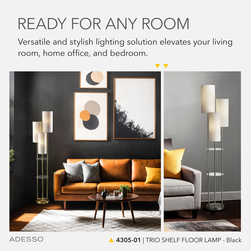 Shelf Floor Lamp, Black & Brown, Two-Tier Storage, 68"