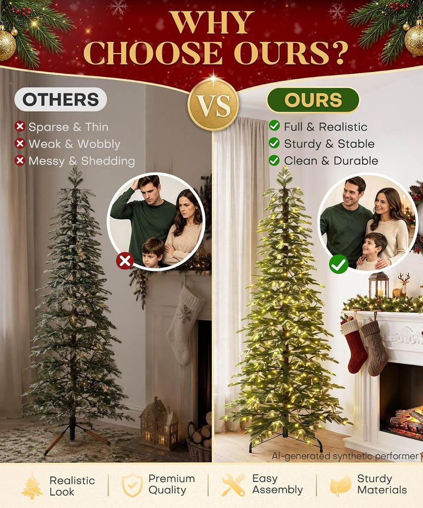 Pre-lit Pencil Christmas Tree: Snow Flocked 440 LED Lights
