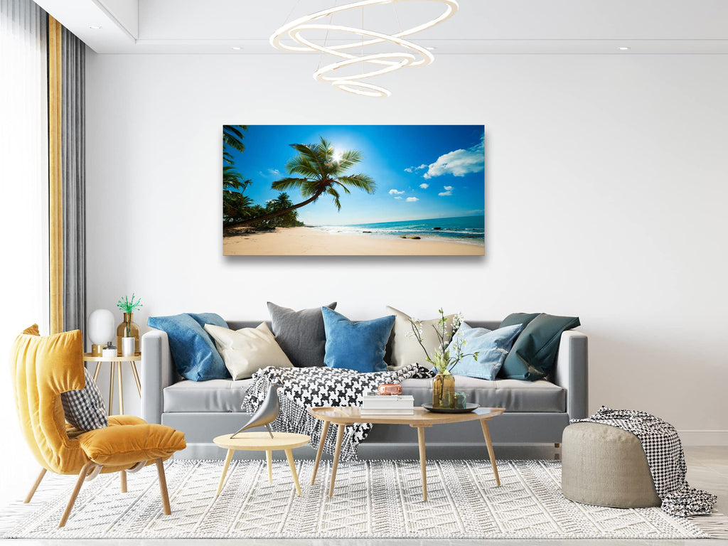 Large Canvas Wall Art Summer Ocean Waves Prints Coconut Trees Beach Seascape Painting Hawaii Sea Nature