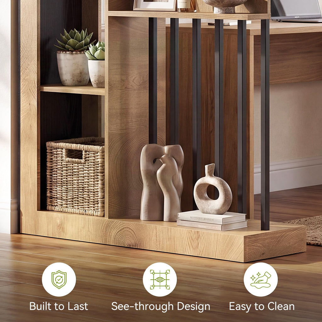 Wall Room Divider with Shelves, 71" Freestanding Wood Partition