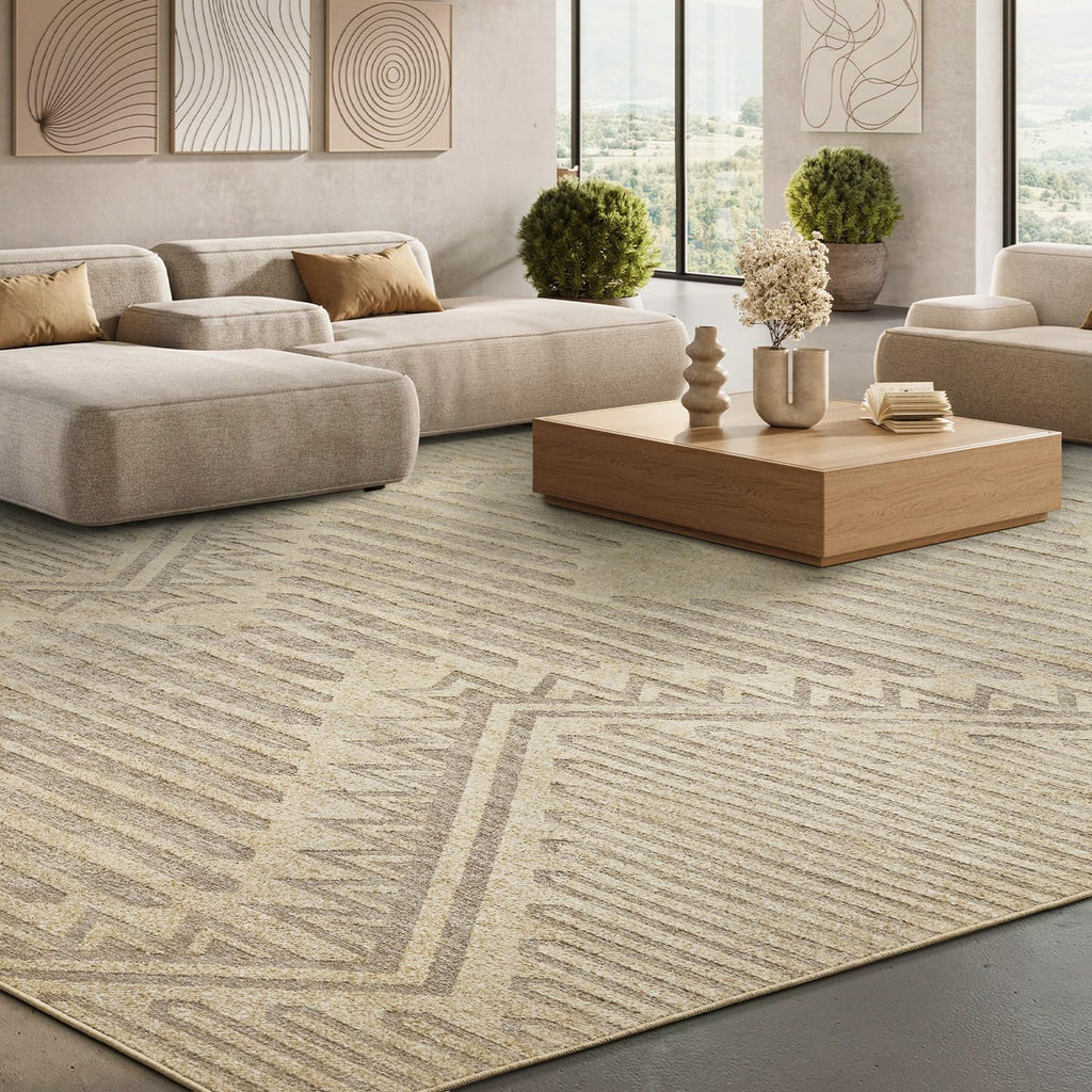 Boho Beige 5x7 Area Rugs Textured Tufted Rugs