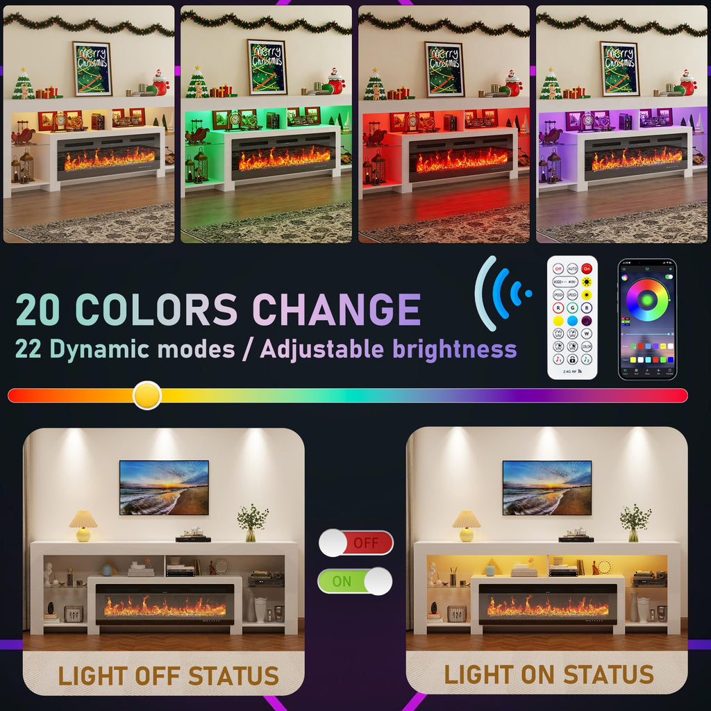 94.5" Extra Long Fireplace TV Stand with 50" Electric Insert, Modern High Gloss Entertainment Center for Up to 100"