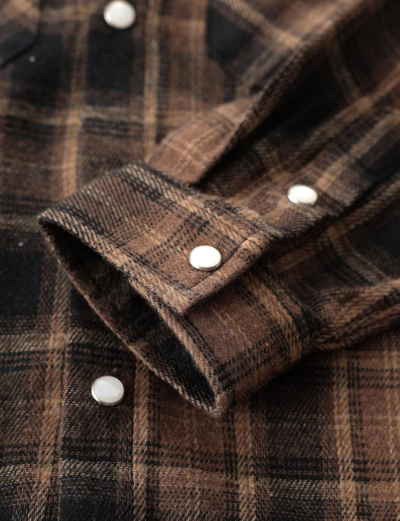 Boys Western Shirt Long Sleeve Pearl Snap Plaid Flannel Shirts