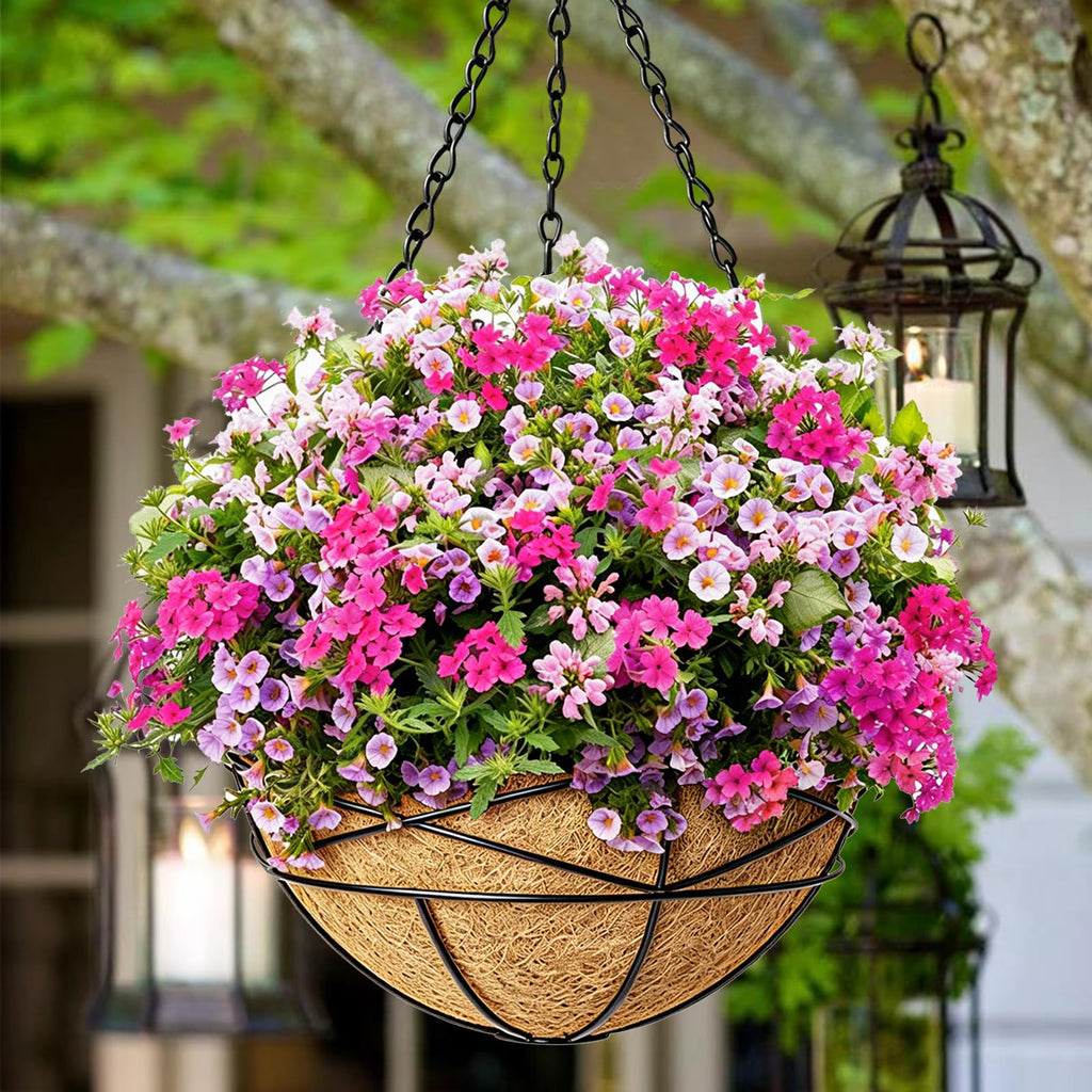4 Pack 12 Inch Hanging Planters for Outdoor Plants Metal Watering Flower Baskets with Coco Liner for Outside Planting