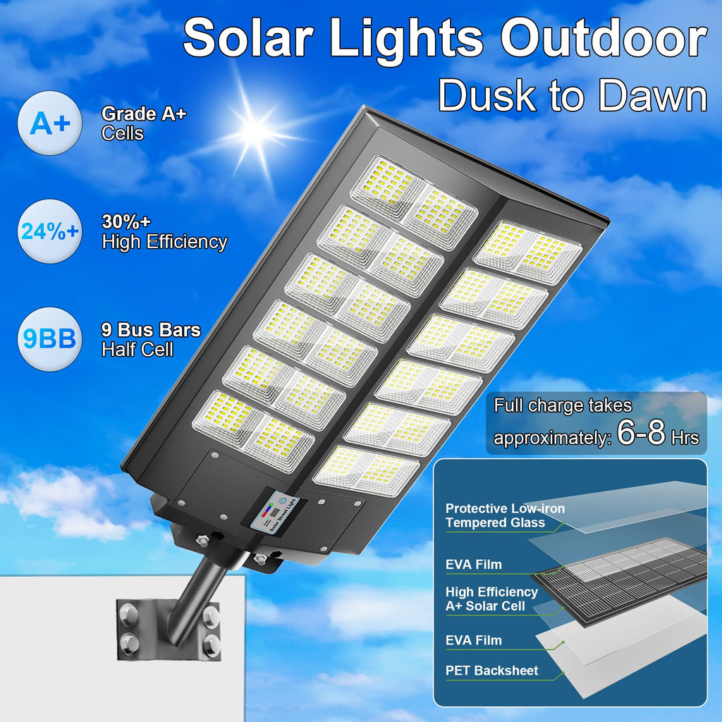 Solar Street Lights Outdoor Waterproof 9000W LED Solar Power Street Light Dusk to Dawn with Mention Sensor Flood