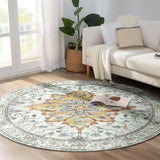 Area Rugs Washable Non-Slip, Floral Vintage Distress Print Pattern Medallion Carpet for Living Room Bedroom