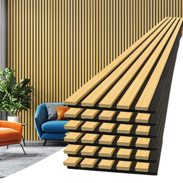 6-Pack Soundproof Wood Slat Wall Panel, 94.5 x 7.9 in, Bamboo-Hued