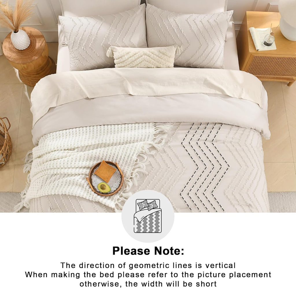Queen Comforter Set Beige, Comforters Queen Boho Cream Soft Warm Tufted Neutral Bedding Comforter Sets for Queen Bed