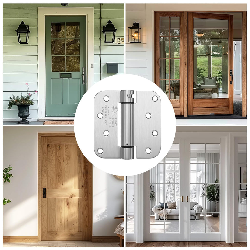 3 Pack 4Inch Brushed Nickel Spring Door Hinges 5/8" Radius Corner