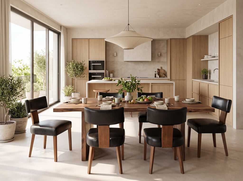 Mid Century Modern Dining Chairs Set of 6 PU Leather Upholstered Side Chairs, Modern Kitchen Armless Parson Chairs