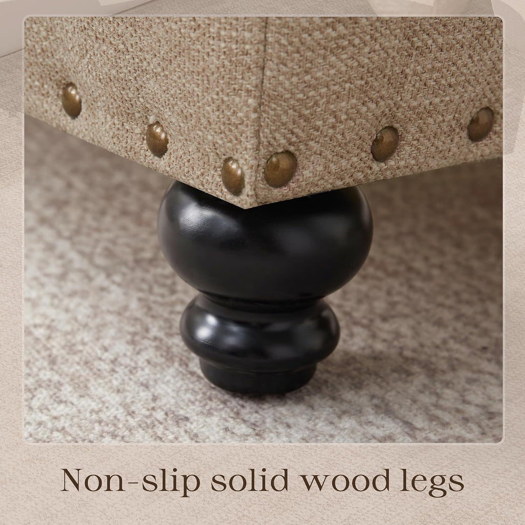 Small Ottoman with Storage, Upholstered Button Tufted Ottoman Foot Rest, Foot Stools, 24" Rectangle Bench with