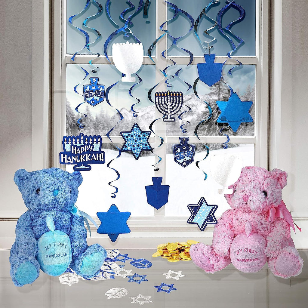 Hanukkah Swirl Decorations, Includes 12 Swirls with Foil Hanukkah Cutouts 24" and Swirls Alone Hang 18" Long (2-Pack) - Set of 2
