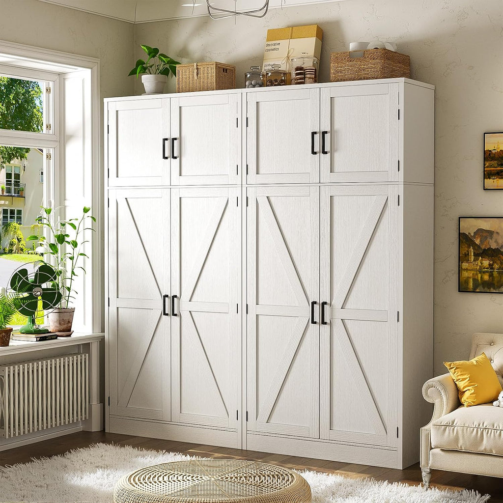 71" Tall Kitchen Pantry Storage Cabinet with Adjustable Shelves | Large Farmhouse Storage Cupboard, Barn Doors