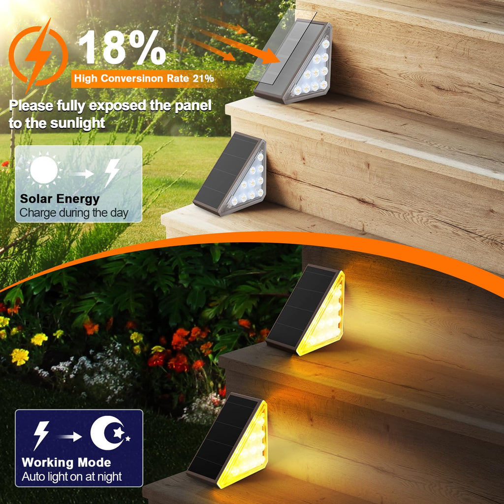 Solar Stair Lights, 12 Pack Warm White Step Lights Outdoor Waterproof