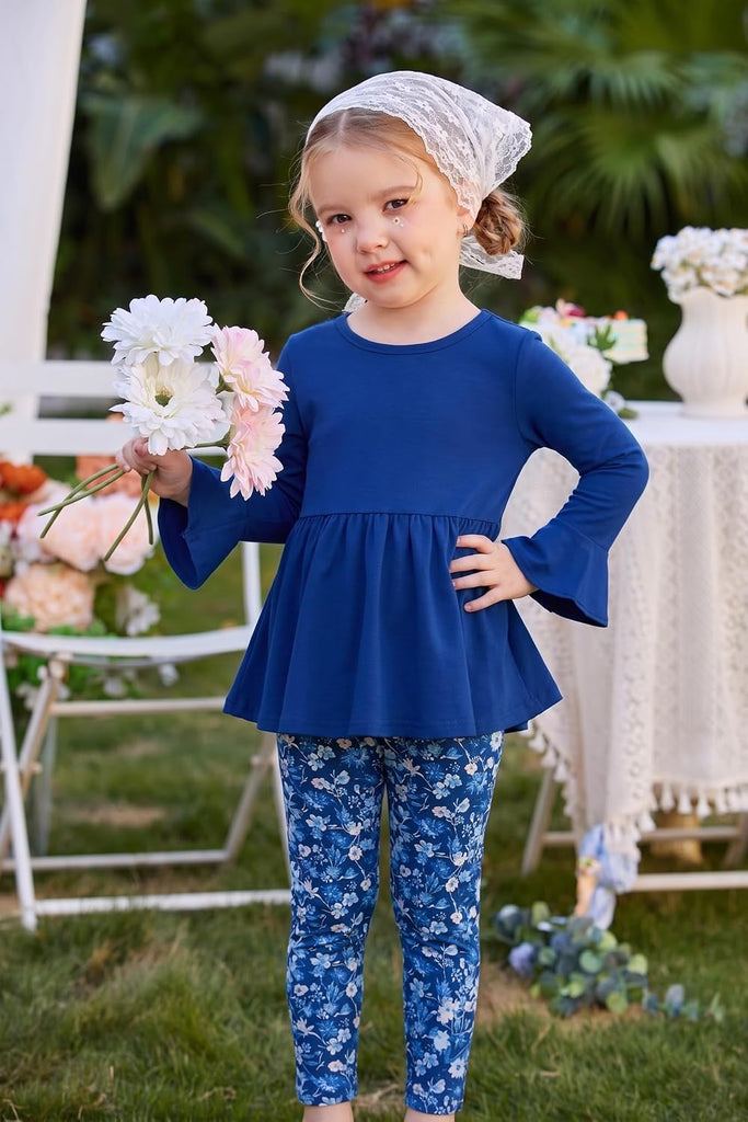 Girls 2 Piece Outfits Fall Peplum Top with Floral Print Pants