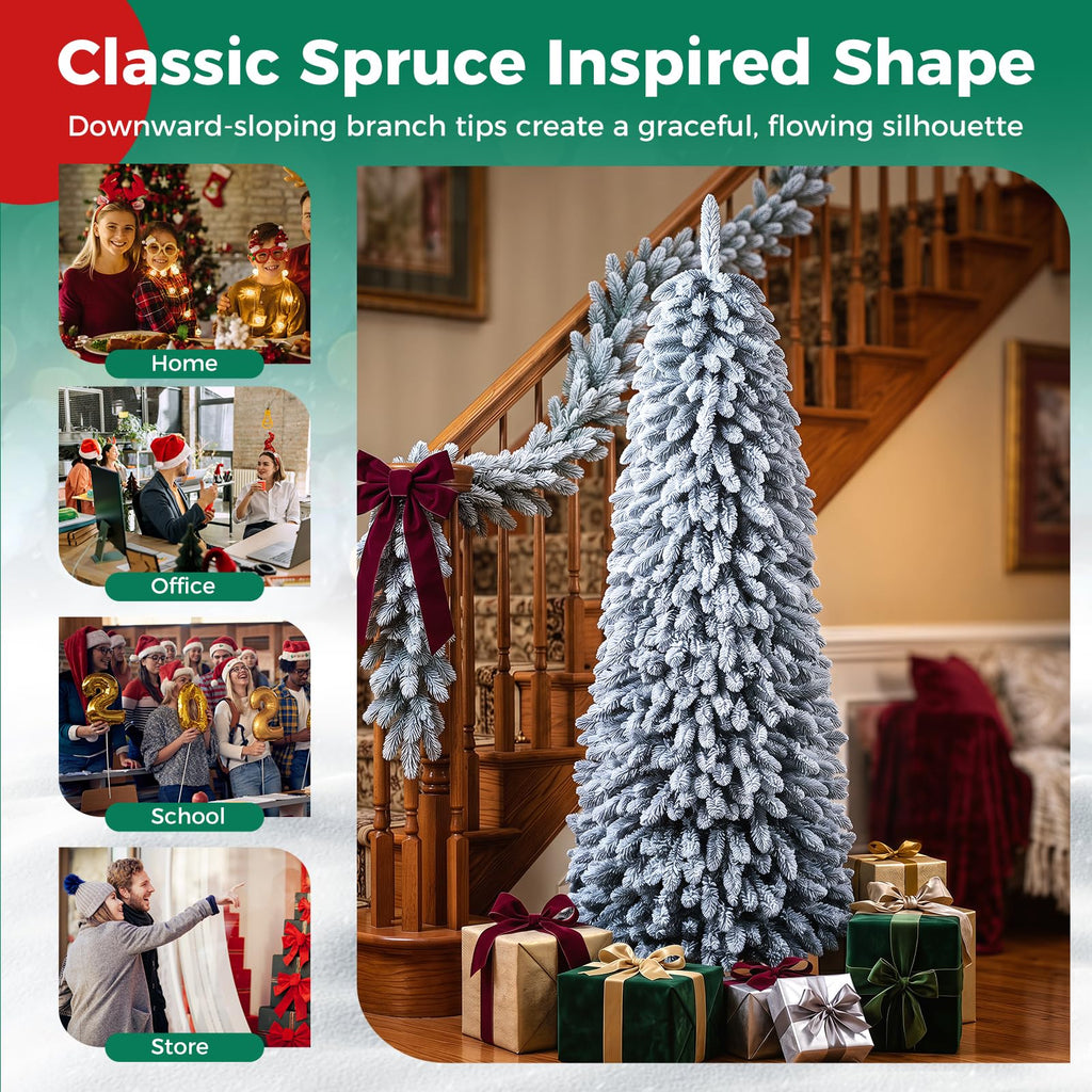 7 Collapsible Snow Flocked Xmas Tree w/ 705 PVC Branch Tips