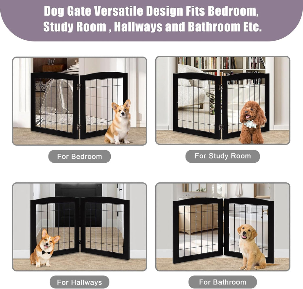 2-Panel Freestanding Foldable Wood Dog Gate - Solid Wood & Steel Wire, Chew-Resistant Pet Barrier for Indoor Use