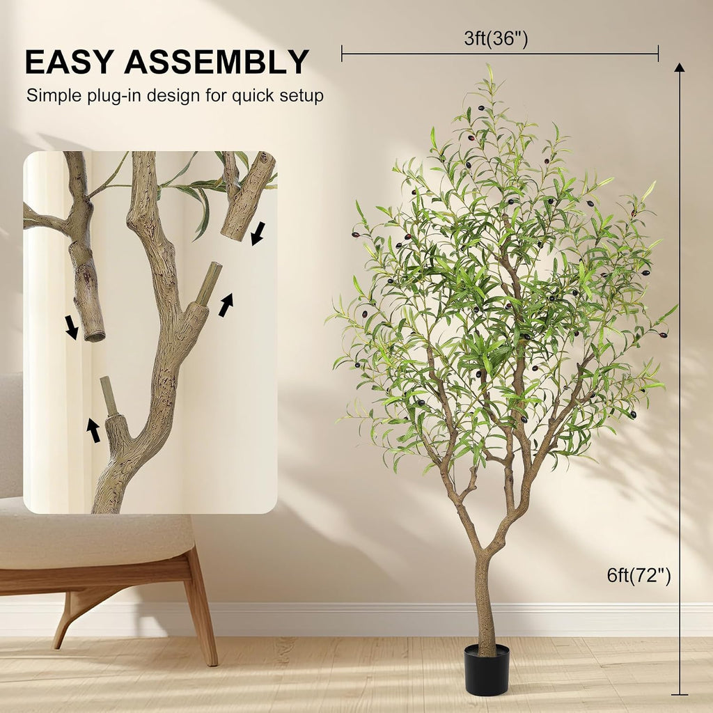 Artificial Olive Tree 6ft with Large Branches and Lifelike Fruits