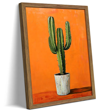 Framed Cactus Canvas Wall Art, Vintage Southwest Wall Decor Painting Picture, Boho Desert Plant Canvas Print Poster