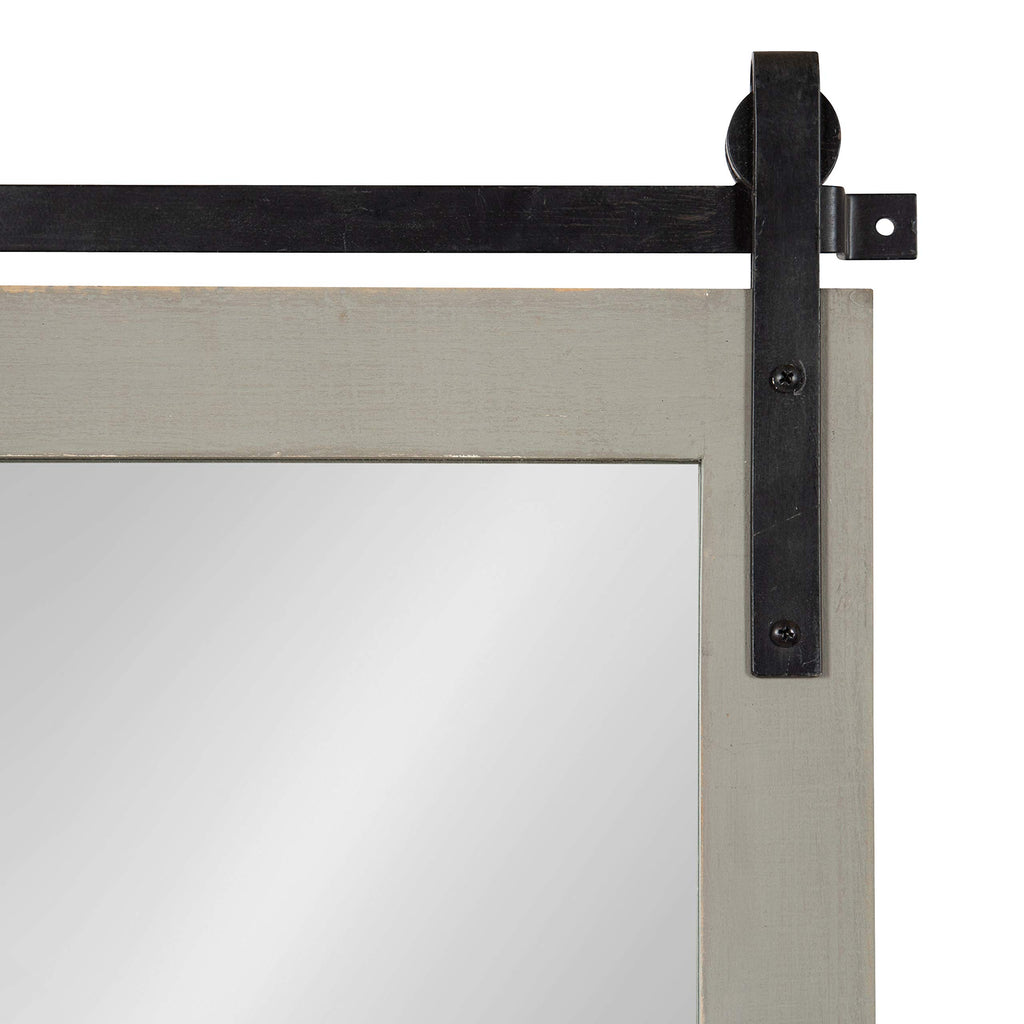 Cates Rustic Wall Mirror with Hooks, 18 x 28, Graywash, Farmhouse Wall Decor with Function