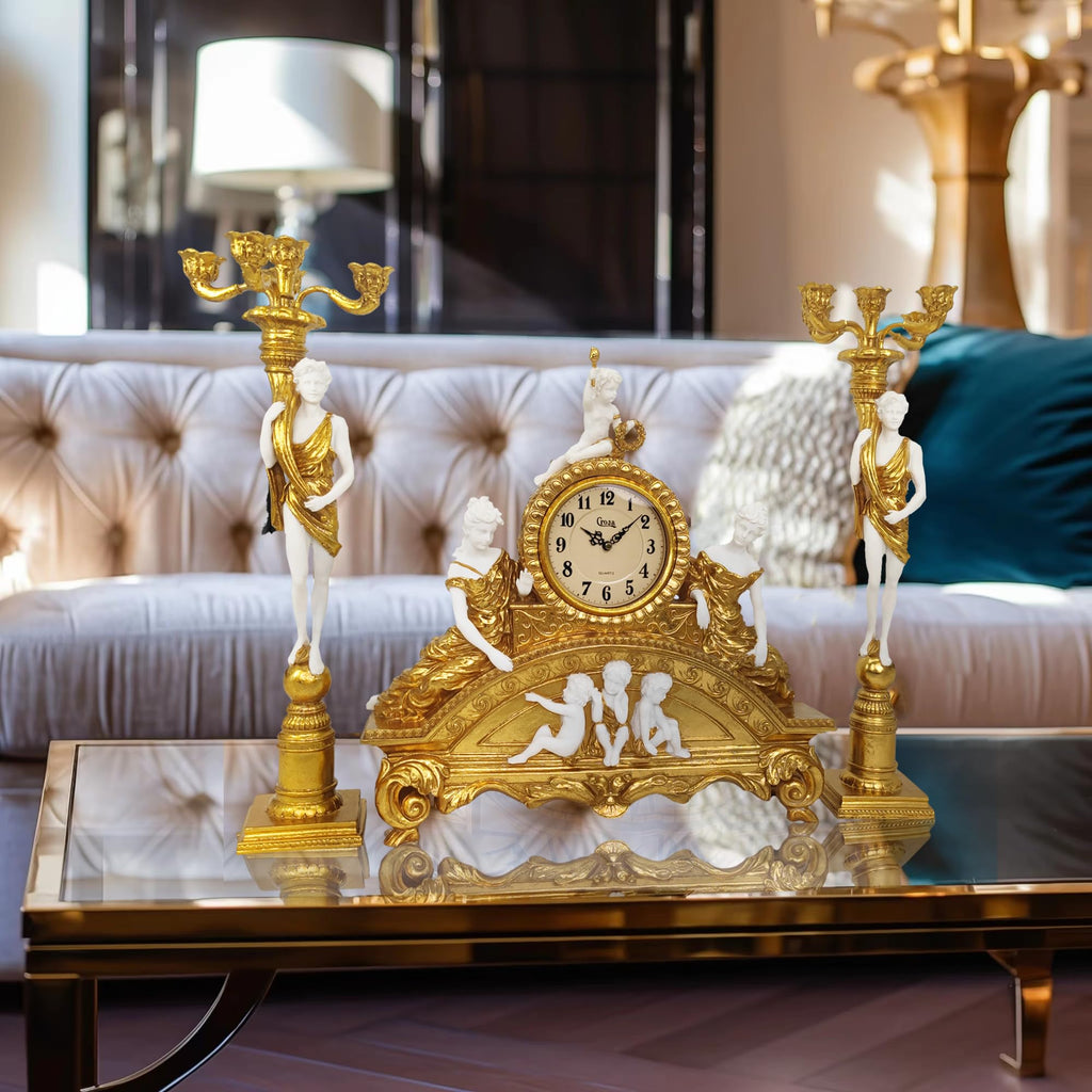 23''H Ornate Rococo Mantel Clock with Candelabras Candle Holders