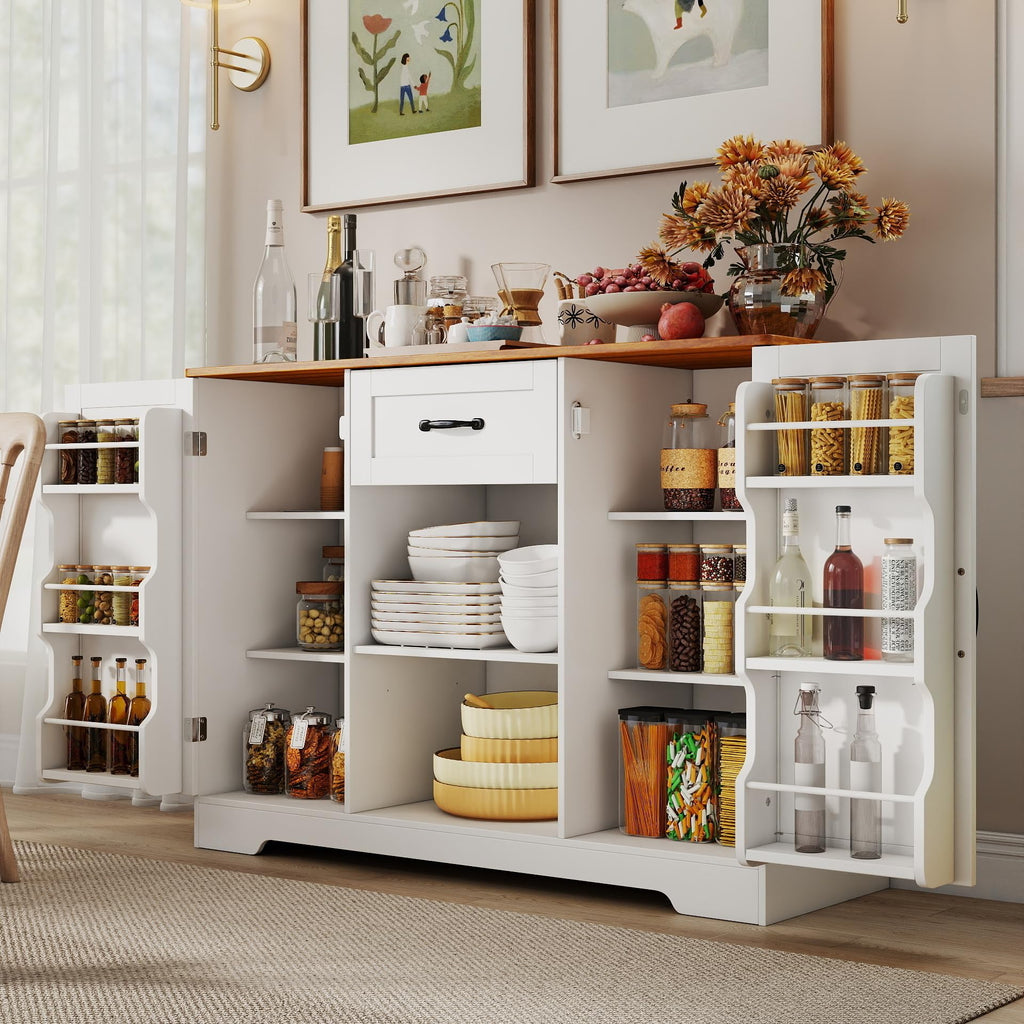 45" Kitchen Sideboard Buffet Cabinet with Storage, White and Rustic