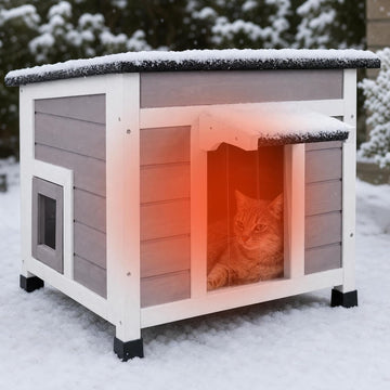 Insulated Outdoor Cat House, Weatherproof Feral Cat Shelter, Gray