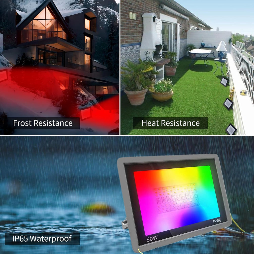100W RGB LED Floodlight Outdoor, Smart RGBCW Flood Lights Colorful with Bluetooth WiFi APP Control Spotlight Color