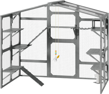 Large Outdoor Catio for 6-10 Cats with 6 Platforms, Climbing Ramp, Resting Box and Scratching Post, Weatherproof