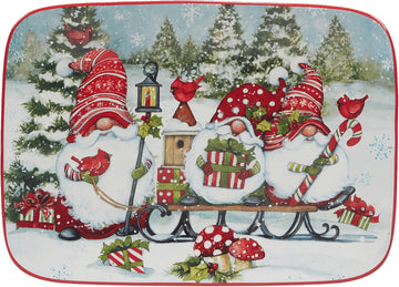 Christmas Gnomes Rectangular Platter 14" x 10", Multicolor, Large