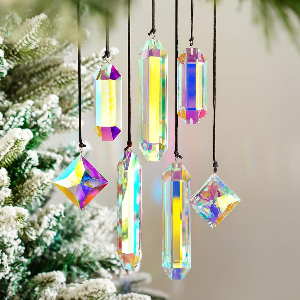 Set 7 Crystal Sun Catcher Prisms AB Colored Suncatcher Crystals for Window - Rainbow Maker Prisms