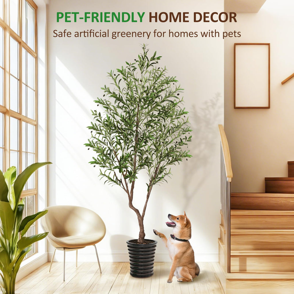 Olive Tree Artificial Indoor 7ft, Tall Faux Olive Tree with Large Olive Branches and Realistic Fruits, Fake Floor