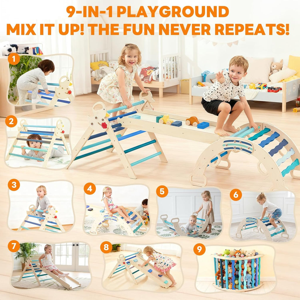 Triangle Set, Toddler Climbing Toys and Play Structure Indoor, in-1 Wooden Montessori Climbing Set with Arch, Ramp