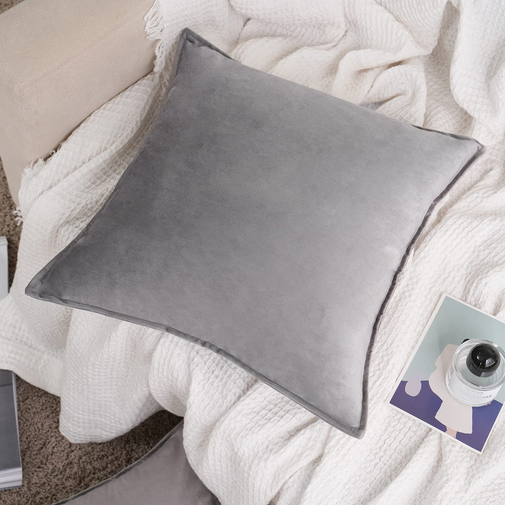 Velvet Grey Throw Pillow Covers 22"x22"Pack of 2 Soft Decorative