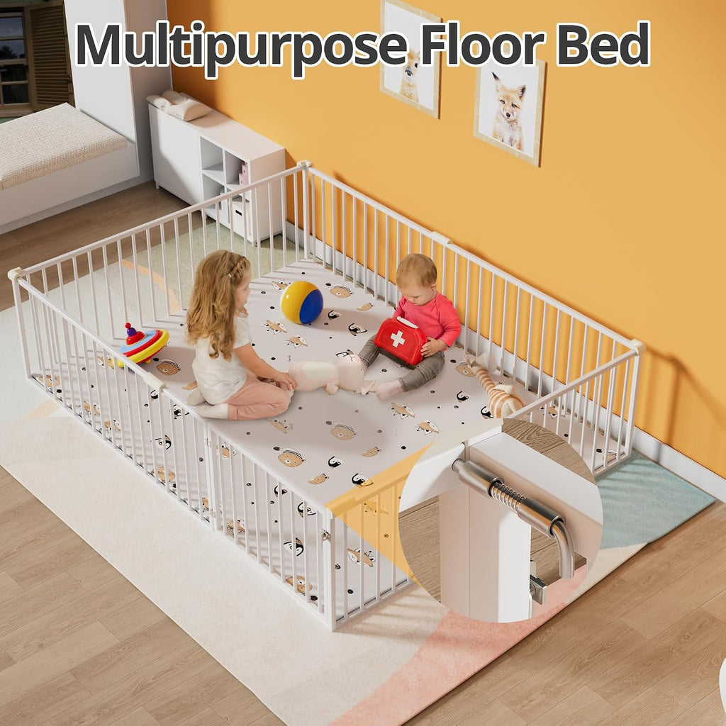 Floor Bed for Kids Metal Montessori Bed Frame with Door & Safety Guardrails Multifunctional Montessori Floor