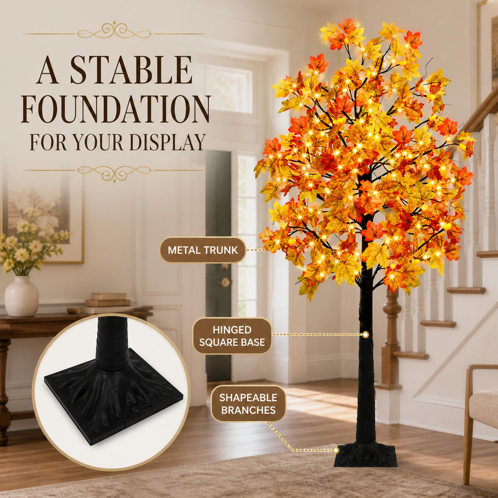 8 FT Fall Lighted Maple Trees, Artificial Fall Tree for Thanksgiving Decor
