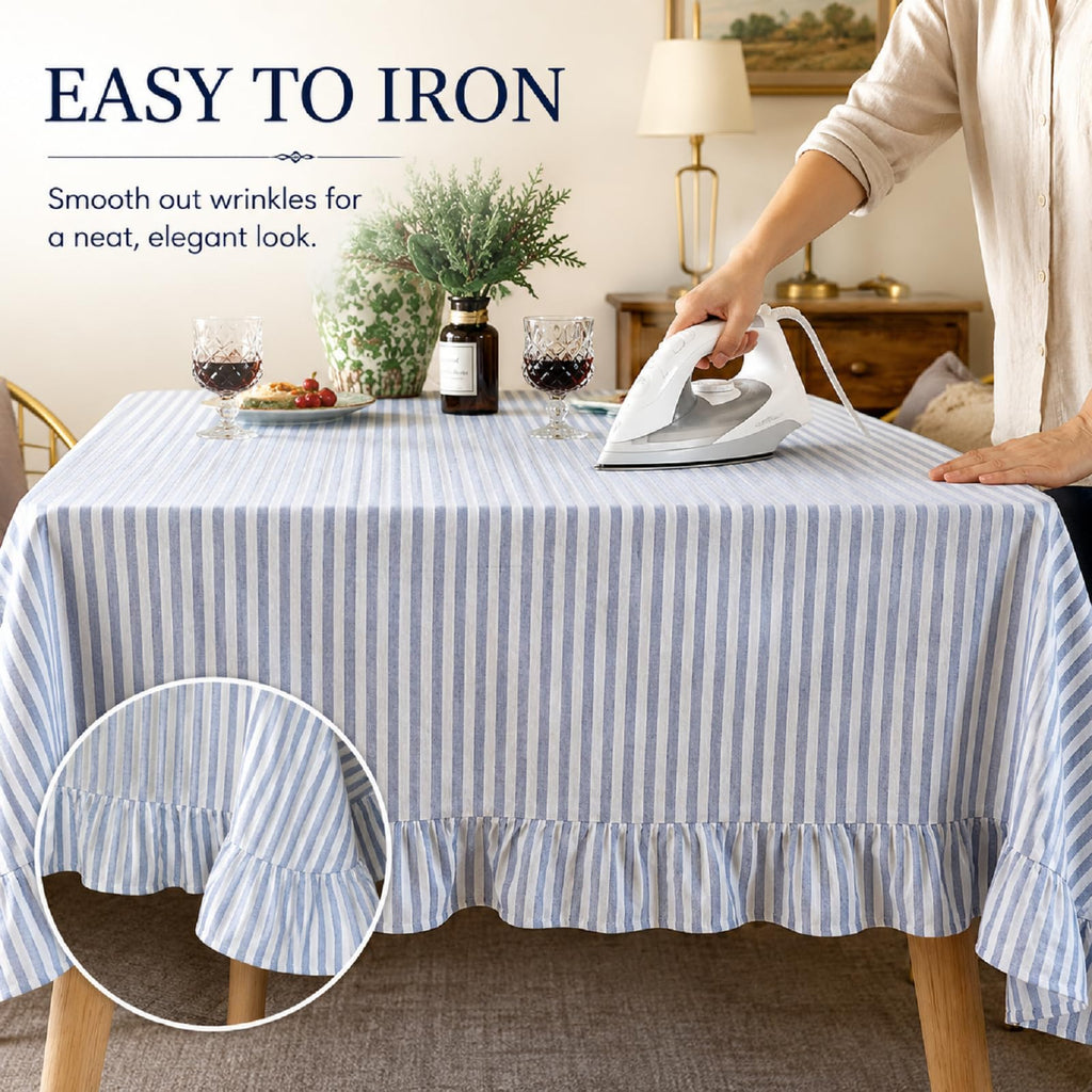 Cotton Striped Tablecloth Rectangle 52" X 70" Blue White