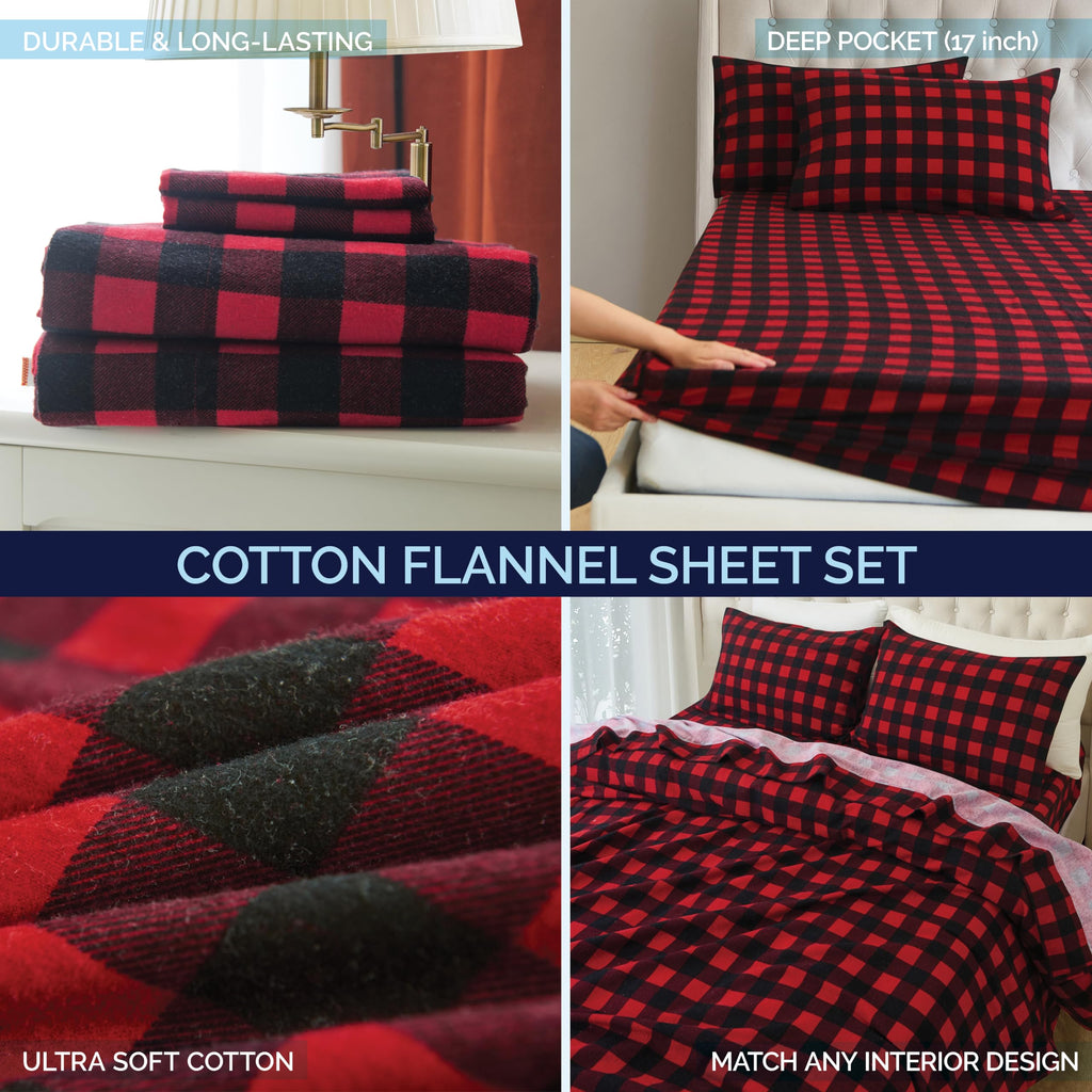 Buffalo Check Plaid Flannel Sheet Set, Queen, Burgundy