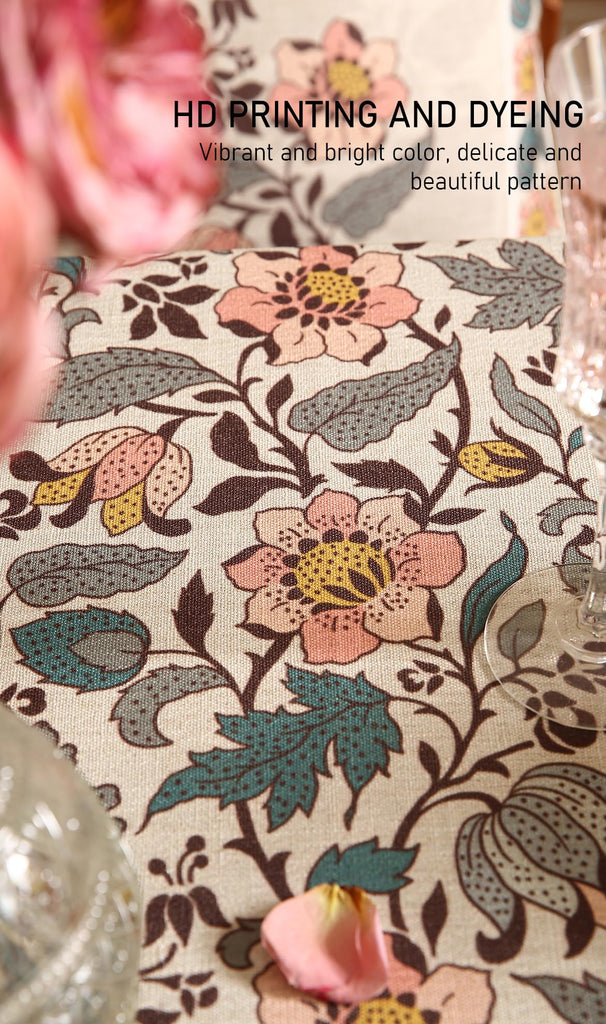 Designer Boho Floral Square Tablecloth, Linen Lotus Flower Pattern Colorful Indoor Table Cloth, Durable Decor