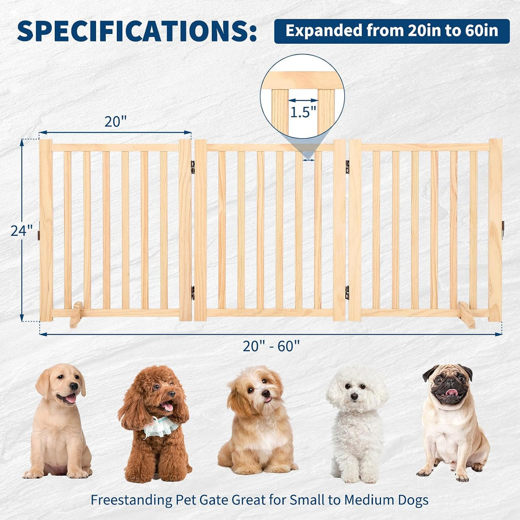 Foldable Wooden Dog Gate, with Support Feet, 3 Panel H:24"