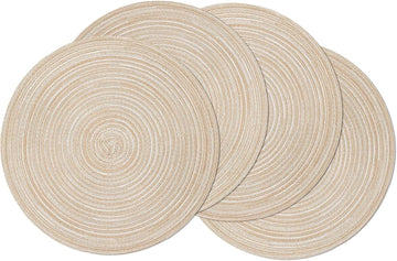 Round Braided Placemats Washable Place Mats for Dining Tables 15 inch Non Slip Kitchen Table Mats (Beige, 4) - Set of 4