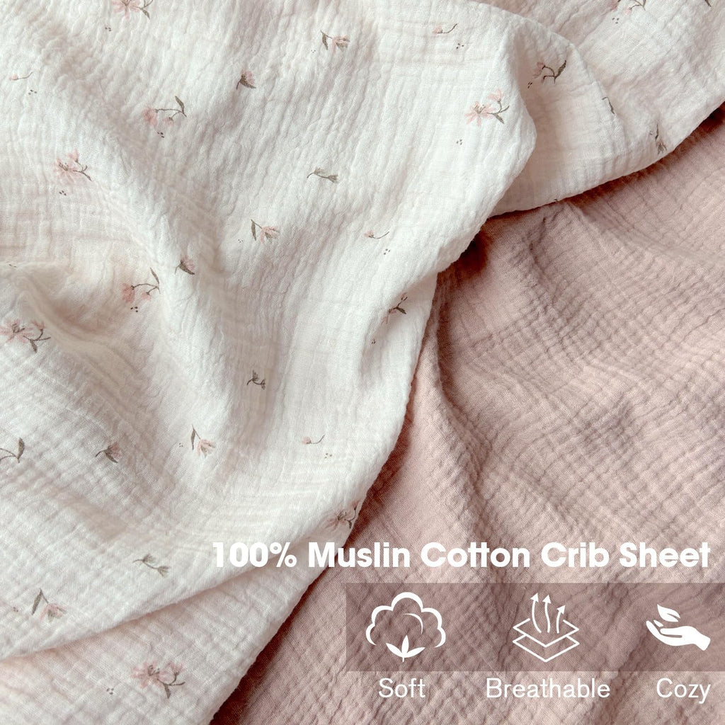 Muslin Crib Sheets Fitted for Boys and Girls 2 Pack, 100% Cotton Baby Bed Sheets Soft Breathable, Neutral Fitted Baby