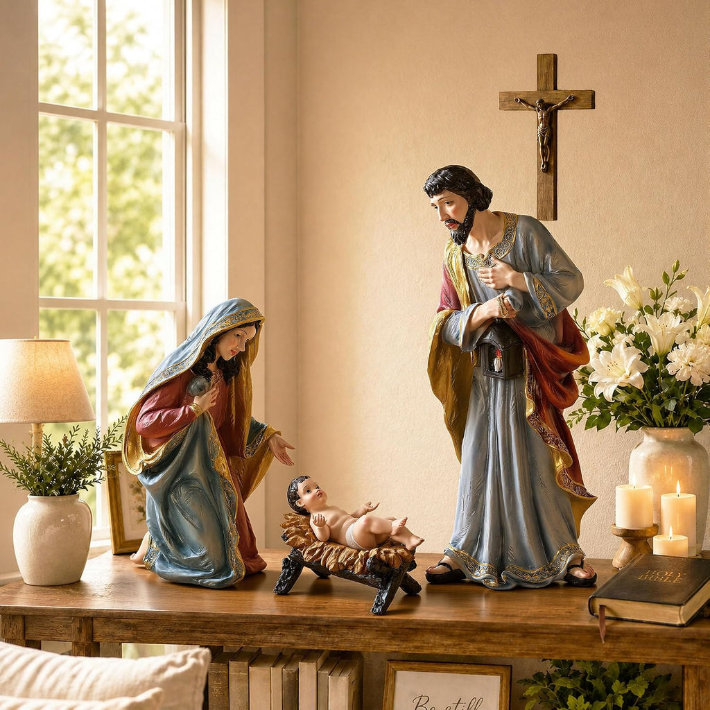 21" Extra-Large Holy Family Statue, 3-Piece Nativity Sets & Figures, Sculpture of Mary Joseph and Jesus, Christmas